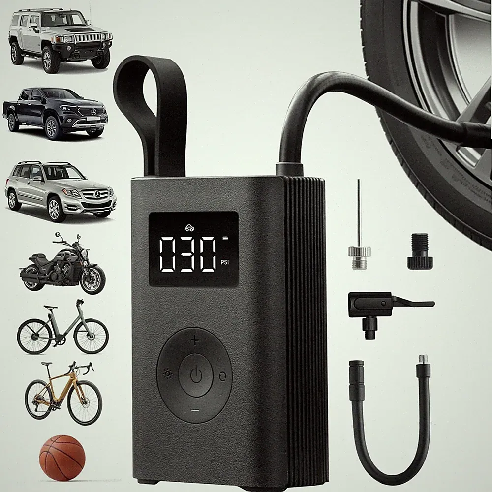 HOTO Portable Electric Air Pump – Digital Display, Auto‑Stop, LED Light QWCQA001