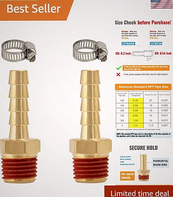 Industrial Grade 1/4'' Brass Air Hose Repair Kit - Sealant & Clamps Included