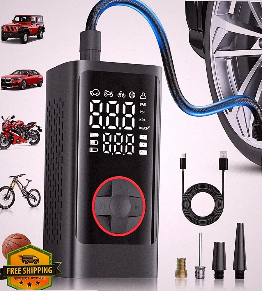 Portable Tire Inflator Air Compressor Cordless 150PSI Car Bike LCD