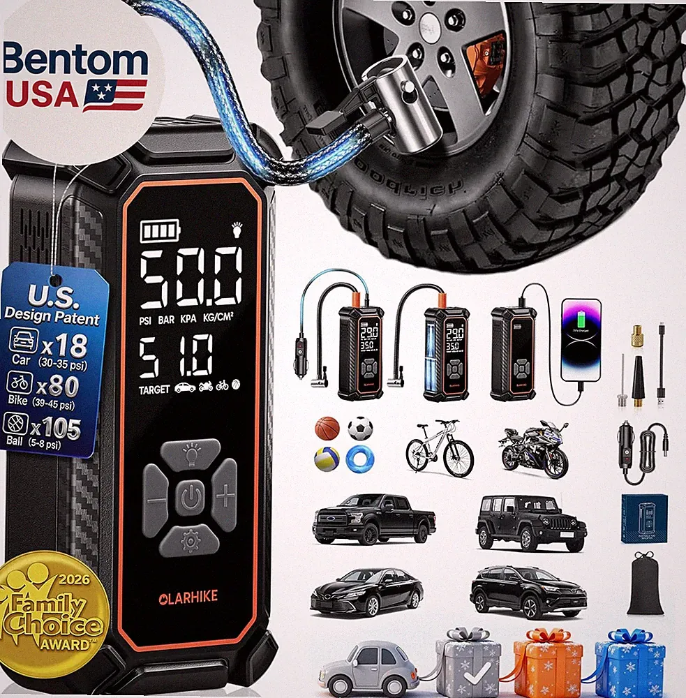 Tire Inflator Portable Air Compressor, 150PSI Dual Power - 6000Mah & 12V DC, Cor